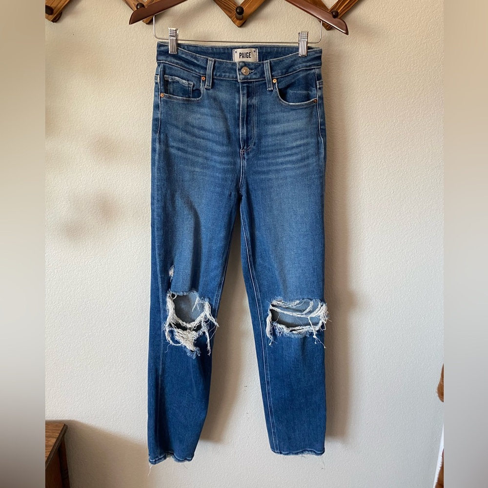 PAIGE Stella High Rise Modern Straight Leg Distressed Women Size 27 Jean Denim - Picture 3 of 9
